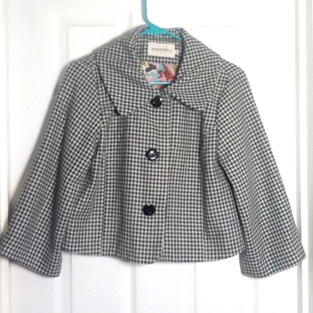 wool blend houndstooth jacket Lined Maestro Medium